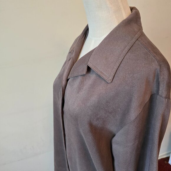 Ingenuity - Sueded Grey Button Up Collared Blouse - Picture 7 of 12